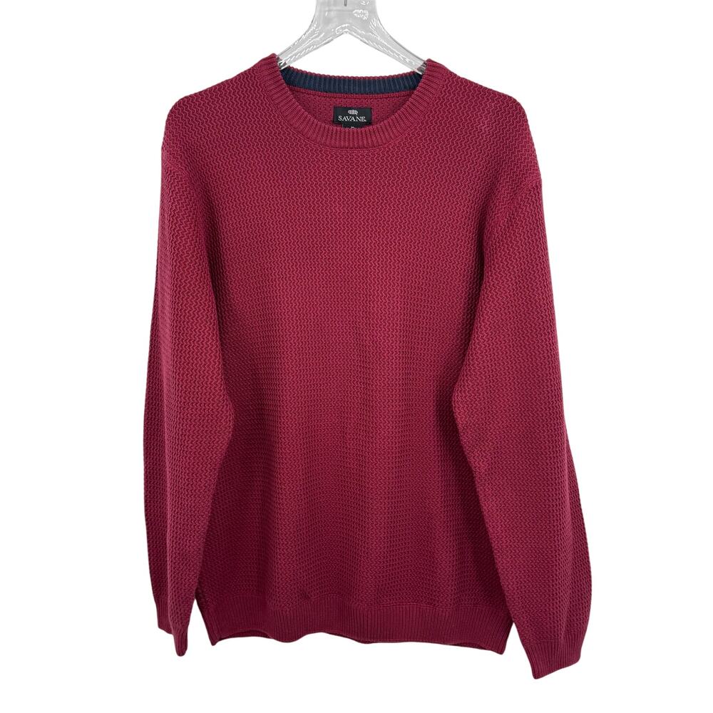 Savane sweater men's XL crew pullover waffle weave 100% cotton red wine NEW